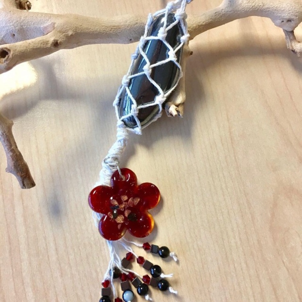 Hematite Gemstone Necklace / Car Charm